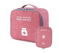 Pack of 2 Medicine Bag, Medicine Bag, Large Capacity Emergency Bag, Empty Waterproof First Aid Bag, Portable Carrier Bag, Travel Pharmacy Bag, First, for Home Office, Travel, Outdoor (Wine Red)