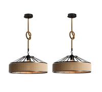 Pack of 2 Metal & Rope Pendant Light Fitting, 40cm Retro Hemp Rope Black Rustic Industrial Ceiling Hanging Light with 1m Cable Pendant Lamp Fitting for Kitchen, Living Room, Bedroom, Hallways