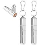 Pack of 2 Mini Aluminium Cigarette Case, Key Ring with 2 Cigarette Cases, Waterproof Round Cigarettes for Men Women, Portable Zgarettes Box for Travel, Hiking, Camping, 12.5 x 2.5 cm, Silver