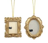Pack of 2 Mini Picture Frames, Vintage Resin Picture Frame, Gold Oval Rectangle Christmas Decoration Picture Frame for Hanging Christmas Tree Decorations Christmas Gifts Wall Decoration DIY Small