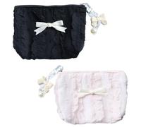 Pack of 2 Mini Purse Bags, Bag with Lace Bow, Small Mini Canvas Purse with Zip, Cute Canvas Wallet, Makeup Bag, Coin Bags (Pink and Black)