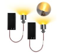 Pack of 2 Miniature LED Lights for Dollhouse, AA Battery Holder, 3 V Warm White LED Light, 25 cm Cable, Mini Lamp Accessories, Ideal for Micro House, Toy House & Model Decoration (Beam Angle: 30°)