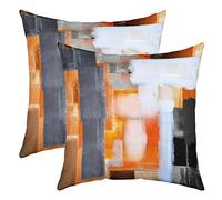 Pack of 2 Modern Art Decorative Throw Pillow Covers Soft Orange Grey White Geometric Square Cushion Case Set for Couch Sofa Bedroom Living Room Stripe Line Pillow Cases Pillowcases 16x16 Inch