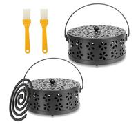 Pack of 2 Mosquito Spiral Holder, Portable Mosquito Spiral Container with 2 Brushes, Movable Mosquito Coil Holder, Classic Metal Incense Sticks, Mosquito Coil Holder for Home, Camping, Garden