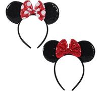 [Pack of 2] Mouse Ears Headbands, Black Mouse Ears with Red Bow and White Dots for Cosplay Costumes, Fancy Dress Accessories, Parties, Festivals, Carnival etc.