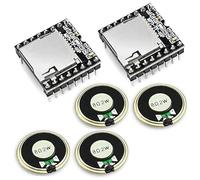 Pack of 2 MP3 Player Module Open Source Mini MP3 Player Sensor with Metal Housing Round Speaker 2 W 8 Ohm (2 Modules and 4 Speakers) for DIY Compatible with Arduino