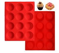 Pack of 2 Muffin Baking Moulds Silicone for 24 Muffins, Non-Stick Muffin Mould, Baking Tray, Cups Peanut Butter Mould, Non-Stick Muffin Tray, Tartelette Cases for Cakes, Chocolate, Sweets, Pudding