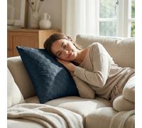 (Pack of 2, Navy) Check Design Velvet Filled Cushions 18x18inches -Luxury Super Doft with Filler Inner