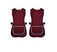 Pack of 2 New Ladies Womens Tabards Apron Kitchen Overall Catering TABBARD Cleaning Pocket (Wine / 2 Pack, M (12-14))