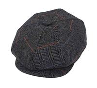 Pack of 2 'Newsboy Cap Baker Boy Hat Flat Caps - 8 Panel Peaky, Tweed Gatsby Hat, Dark Grey Check Herringbone, L