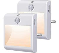 [Pack of 2] Night Light with Motion Sensor and 3 Lighting Modes (Auto/On/Off) for Stairs, Hallways, Wardrobes, Warm White [Energy Class A++]