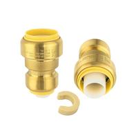 (Pack of 2) Niikappu 1" x 1/2" Reducing Coupling Brass Fittings, Push-to-Connect Plumbing Fitting for Pex, Copper, CPVC, Includes Removal Clip