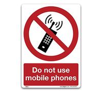 Pack of 2 No Mobile Phones Signs - A5 210 x 148mm Self Adhesive Vinyl Sticker - Do Not Use Phone Prohibition Safety Notice Workplace Restricted Area