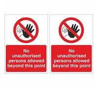 Pack of 2 No Unauthorised Persons Allowed Beyond This Point Signs 150mm x 200mm - Self Adhesive