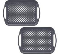 Pack of 2 Non-Slip Serving Dinner Drinks Tray with Easy Grip Handles and Surface Grip Perfect for Waiter, Pubs, Home, Bedroom, Breakfast with Anti-Slip Bottom (2 Grey)