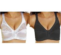 Pack of 2 Non Wired Bras for Women | Comfortable and Soft Lace Bra for Ladies | Soft Cup Undercover Women's Bras | Ladies Bra Wireless/Non Wired | Size (34-48) (2x White, 42DD)