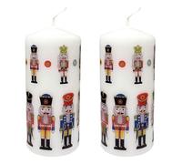 Pack of 2 Nutcracker Christmas Pillar Candles | Decorative Festive Candles with Colourful Nutcracker Design - 13cm