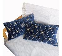 Pack of 2 Oblong Embroidered Navy Velvet Cushion Covers Decorative Throw Pillow Cover Cushion Case Pillow Case 30 X 50 CM
