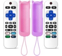(Pack of 2) ONEBOM White Replacement Remote for Roku TV with Soft Protective Silicone Cover(Glow in The Dark), Universal Remote for TCL/Hisense/Onn/Element/Sharp/Philips Roku Smart TV Purple Pink