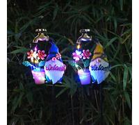 Pack of 2 Outdoor Gnome Solar Garden Water Faucet Ground Colourful Light Obasyhig Blue One Size