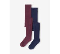 Pack of 2 Pairs of Fancy Knit Tights for Girls plum