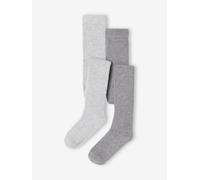 Pack of 2 Pairs of Rib Knit Tights for Girls marl grey