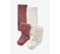 Pack of 2 Pairs of Tights, Openwork/Plain, for Baby Girls plum