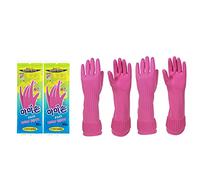 (Pack of 2 Paris) Mamison Kitchen Gloves Medium Pink, Cleaning Rubber Gloves Home and Kitchen for Cooking, Waterproof Reusable Elastic Rubber Gloves