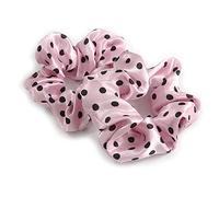 Pack Of 2 Pastel Pink/Black Polka Dot Silk Hair Scrunchies - Medium Thickness Hair