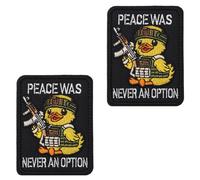 Pack of 2 Peace Was Never An Option Embroidery Badge Patch Hook & Loop Colour Nylon Tactical Patch Sew-On Appliqué Funny Costume Accessory for Jacket Vest Clothing Hat Backpacks Jean