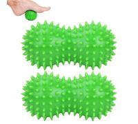 Pack of 2 Peanut Shape Hard Spiky Massage Ball, PVC Foot Massage Roller Ball, Muscle Massager Ball for Plantar Fasciitis Heel Foot Arch Pain, 14cm/5.5in Long (Green)