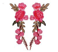 (Pack of 2) Peony Flowers on Vine Embroidered Appliques Sew or Iron on Patches for Clothes,Dress,Hat,Backpack,Bag DIY Costume Decoration(Rose)