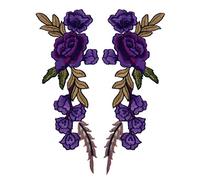 (Pack of 2) Peony Flowers on Vine Embroidered Appliques Sew or Iron on Patches for Clothes,Dress,Hat,Backpack,Bag DIY Costume Decoration(Purple)
