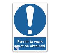 Pack of 2 Permit to work must be obtained Sign, A5 210x148mm, LAMINATED Self-adhesive Vinyl Sticker, PPE Mandatory Health and Safety Signs