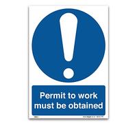 Pack of 2 Permit to work must be obtained Sign, A5 210x148mm, PVC Rigid Plastic, PPE Mandatory Health and Safety Signs