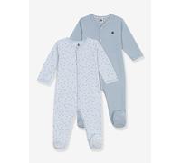 Pack of 2 PETIT BATEAU printed cotton baby pyjamas light blue