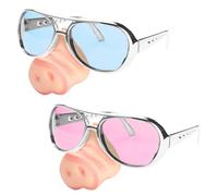 Pack of 2 Pig Nose Sunglasses, Funny Party Glasses, Novelty Pig Nose Sunglasses, Funny Halloween Pig Nose Sunglasses, Original Party Sunglasses (Gold/Silver) (Blue/Pink)