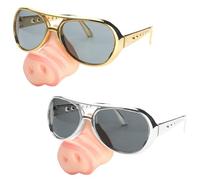 Pack of 2 Pig Nose Sunglasses, Funny Party Glasses, Novelty Pig Nose Sunglasses, Funny Halloween Pig Nose Sunglasses, Original Party Sunglasses (Gold/Silver) (Gold/Silver)