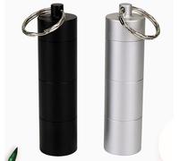 Pack of 2 Pill Box Keyrings, Small Pill Box Metal 3 Compartments, Mini Pill Box Key Ring, Waterproof Pill Box for On the Go (Black, Silver)