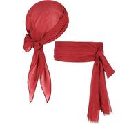 Pack of 2 Pirate Headband Waist Belt, Medieval Pirate Headscarf, Pirate Sash, Pirate Scarf, Pirate Bandana, Red Pirate Bandana, Pirate Costume Accessory for Halloween, Carnival, Pirate Party (A)