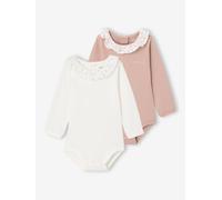 Pack of 2 Plain Bodysuits with Printed Frilly Collar, for Newborns rose