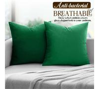 (Pack of 2, Plain Green Cushions) Velvet Cushion Covers Soft Luxury Embossed Stripe Quilted Cushions Pack of 1,2 & 4