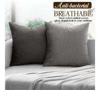 (Pack of 2, Plain Grey Cushions) Velvet Cushion Covers Soft Luxury Embossed Stripe Quilted Cushions Pack of 1,2 & 4