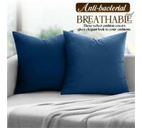 (Pack of 2, Plain Navy Cushions) Velvet Cushion Covers Soft Luxury Embossed Stripe Quilted Cushions Pack of 1,2 & 4