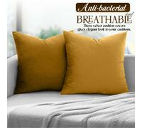 (Pack of 2, Plain Ochre Cushions) Velvet Cushion Covers Soft Luxury Embossed Stripe Quilted Cushions Pack of 1,2 & 4