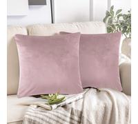 (Pack of 2, Plain Pink Rose Cushions) Velvet Cushion Covers Soft Luxury Embossed Stripe Quilted Cushions Pack of 1,2 & 4