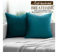 (Pack of 2, Plain Teal Cushions) Velvet Cushion Covers Soft Luxury Embossed Stripe Quilted Cushions Pack of 1,2 & 4