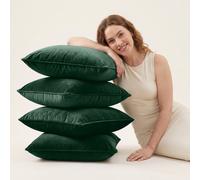 (Pack of 2, Plain Velvet Cushion Deep Green) Premium Velvet Filled Cushions and Cushion Pads 20x20 Inch