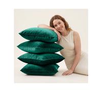 (Pack of 2, Plain Velvet Cushion Green) Premium Velvet Filled Cushions and Cushion Pads 20x20 Inch