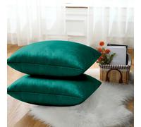 (Pack of 2, Plain Velvet Filled Cushion Green) Luxury Velvet Filled Cushions Pack of 1, 2 & 4 Quilted Cushion Pads